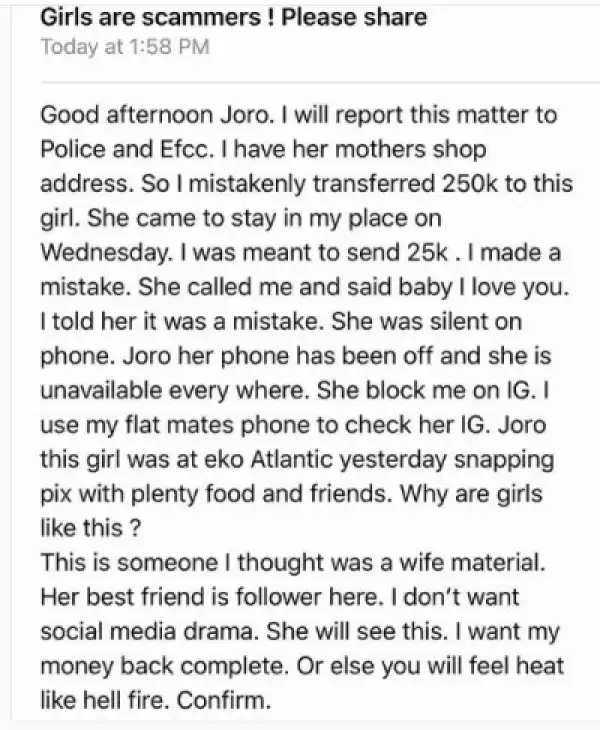 This Happened After Man Mistakenly Transferred 250K To Girlfriend Instead Of 25K